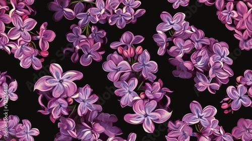  a bunch of purple flowers that are on a black and purple background with a black background that has a bunch of purple flowers on it.