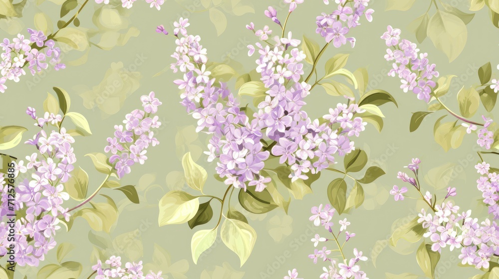  a painting of a bunch of lilacs on a light green background with green leaves and purple flowers on the stems.