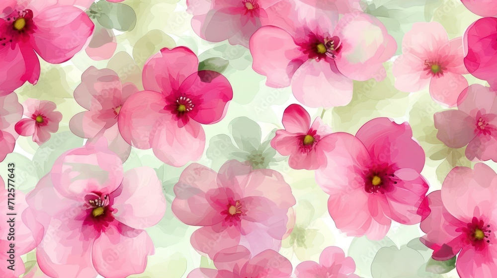  a bunch of pink flowers that are on a green and white background with a pink flower in the middle of the picture.