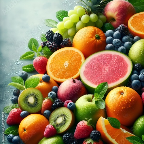 Fresh fruits mixed. Mix of fresh berries and fruits. Healthy food background