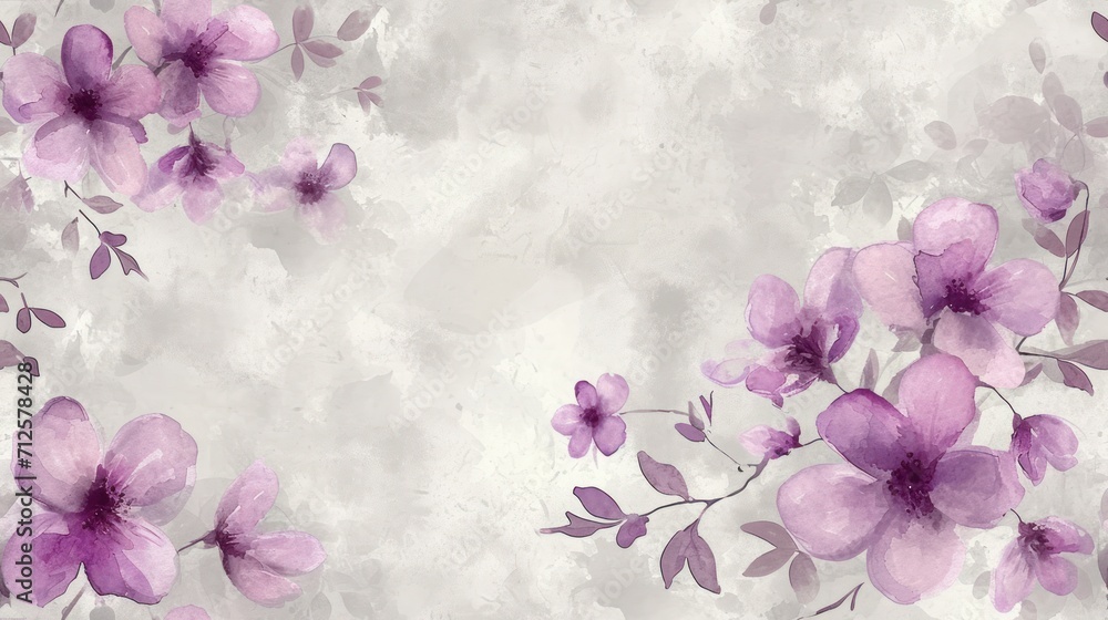  a watercolor painting of purple flowers on a white background with a gray and pink background and a gray and white background.