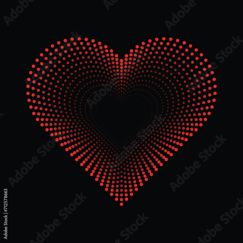 Red heart dotted vector clipart - love romantic exploding heart shape halftone dots burst illustration