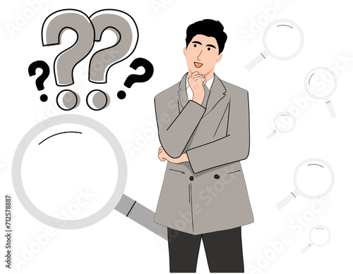 Curiosity young man and asking questions concept vector illustration