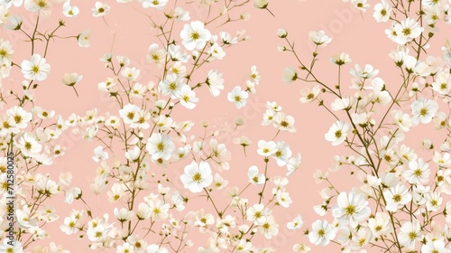  a bunch of white flowers on a pink background with a light pink back ground and a light pink back ground.