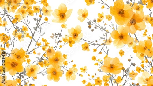  a picture of a bunch of yellow flowers on a white background that looks like it is painted with watercolors.
