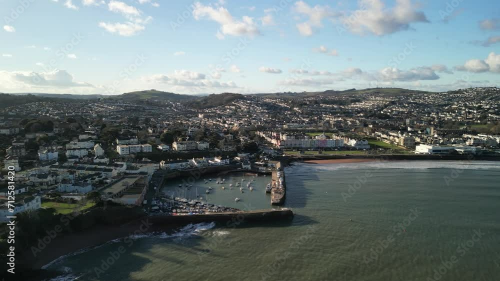 Paignton, Torbay, Devon, England: AERIAL VIEWS: Boats and yachts moored in Paignton harbour. Paignton and Torbay are popular UK holiday resorts. Paignton, Torbay, Devon, England: AERIAL VIEWS: Boats and yachts moored in Paignton harbour. Paignton and Torbay are popular UK holiday resorts.