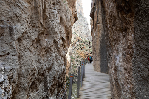 Caminito Del Rey (Royal Trail) is a mountain path along steep cliffs in Gorge Chorro, Malaga, Andalusia, Spain