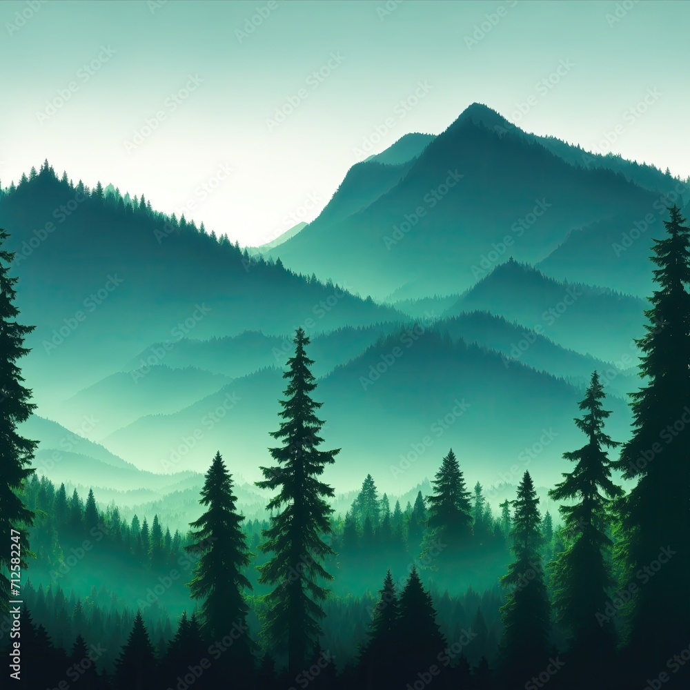 Fototapeta premium Forest mountains nature adventure travel background Landscape
