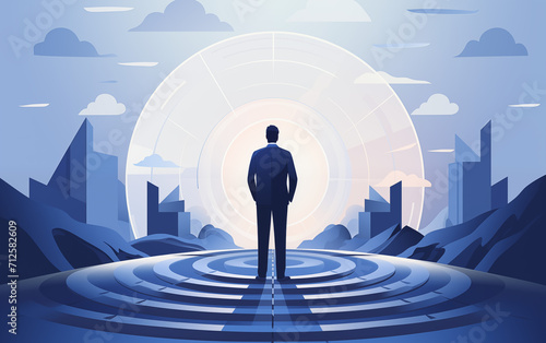 illustration of a businessman on the top of the world