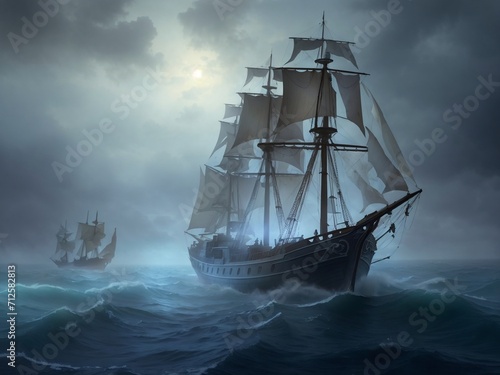 Ghosts of the Sea: A Sailor's Adventure Unveils the Mystique of a Ghost Ship, Where Eerie Sails Glide Through Foggy Waters, Weaving Tales of Maritime Mystery and Otherworldly Encounters.