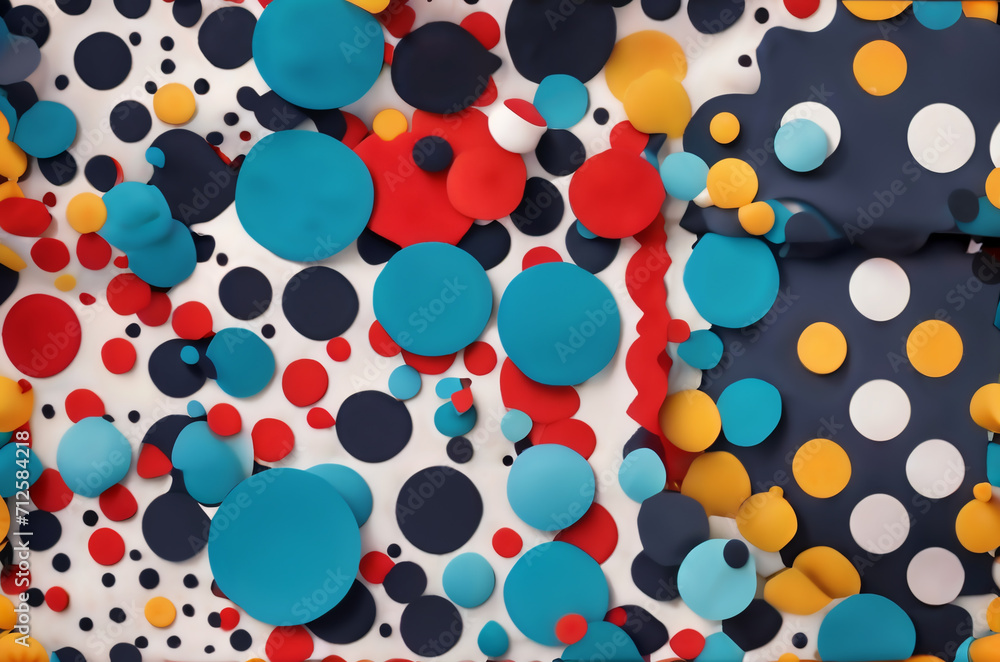 A chic and modern depiction of a polka dot cotton pattern background, with each dot showcasing a different bold color A chic and modern depiction of a polka dot cotton pattern background, with each dot showcasing a different bold color