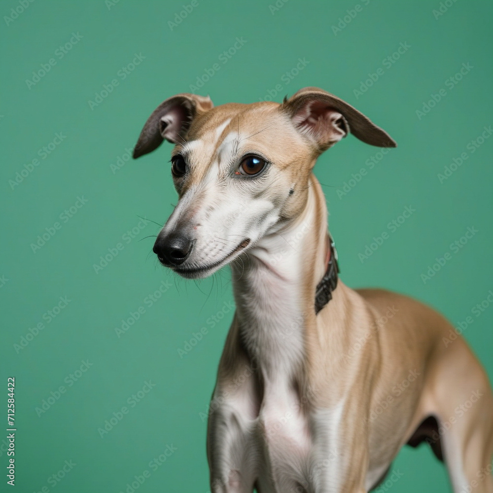 whippet dog isolated on green background. ai generative