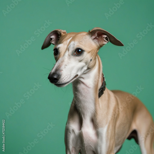 whippet dog isolated on green background. ai generative © Big