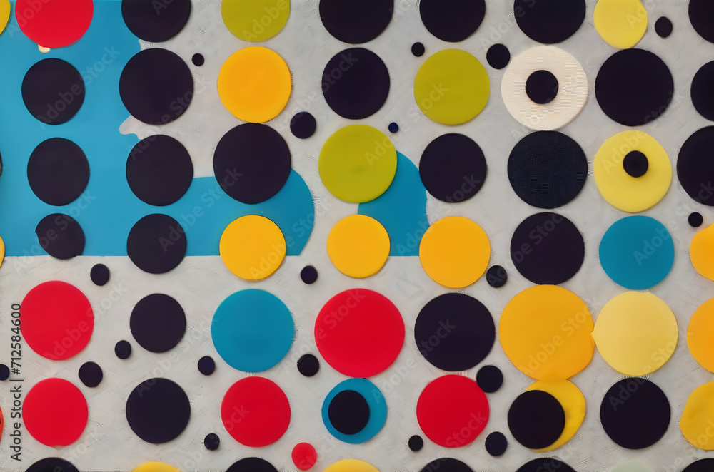 A chic and modern depiction of a polka dot cotton pattern background, with each dot showcasing a different bold color A chic and modern depiction of a polka dot cotton pattern background, with each dot showcasing a different bold color