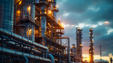 Oil refinery at twilight, petrochemical plant, petrochemical industry