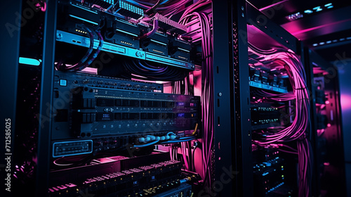 close up shoot of network cables on servers in data center