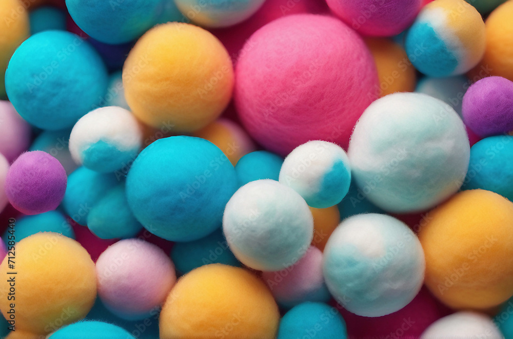 A colorful cotton ball pattern, with each ball featuring a different vibrant hue, creating a cheerful and lively background A colorful cotton ball pattern, with each ball featuring a different vibrant hue, creating a cheerful and lively background