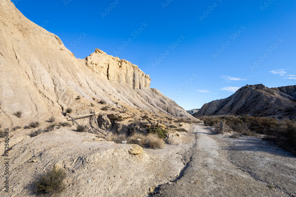 Great view of the Tabernas Desert (Desierto de Tabernas) location of various Western films. Almeria, Andalucia, Spain