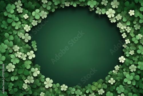 Wallpaper Mural Round banner with traditional green clover leaves on green background. View from above. Copy space. Happy Saint Patricks day. Torontodigital.ca