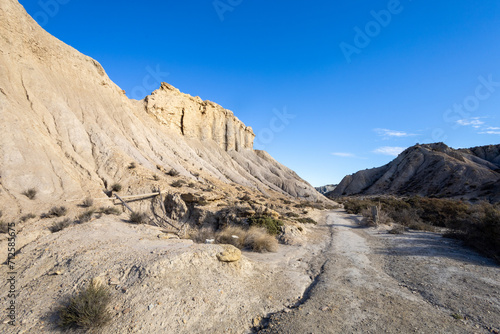 Great view of the Tabernas Desert (Desierto de Tabernas) location of various Western films. Almeria, Andalucia, Spain