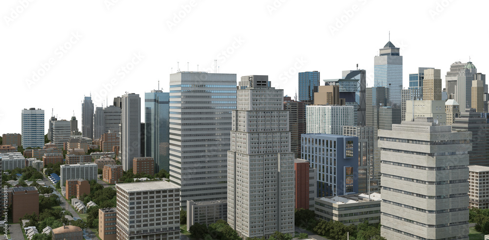 City view with many high-rise buildings On a transparent background