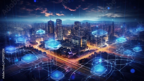 Wallpaper Mural 5G, 6G, Big data wireless network, high speed internet, cloud computing or connect diagram technology, Data storage, service, synchronize, online, financial, Connectivity global, smart city, Gen AI Torontodigital.ca