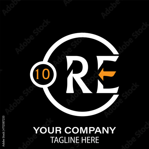 RE Letter Logo Design.  RE Company Name. RE Letter Logo Circular Concept. Black Background.
