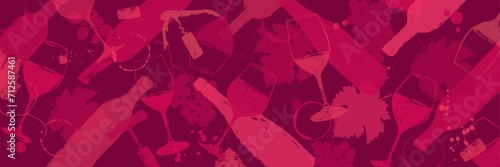 Background with hand-drawn illustrations of wine symbols. Textured drawings. Vector Backdrop