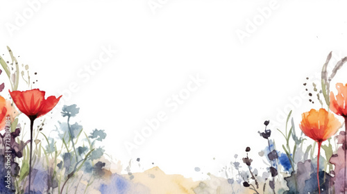 a minimalistic border for journal page made out of inkblot watercolor flowers