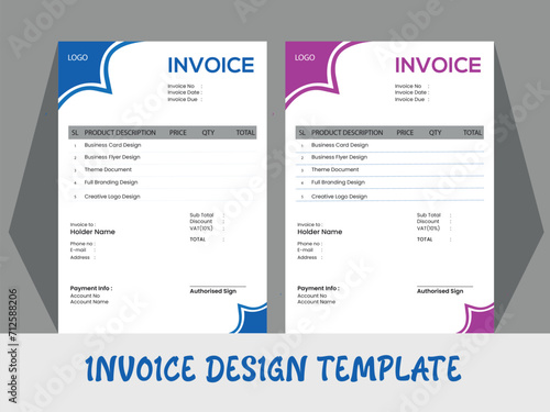 Minimal Corporate Business Invoice design template vector illustration bill form price invoice. Creative invoice template vector. business stationery design payment agreement design template