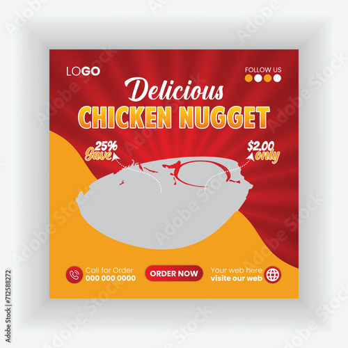 Fast food restaurant social media post design or web banner template square flyer