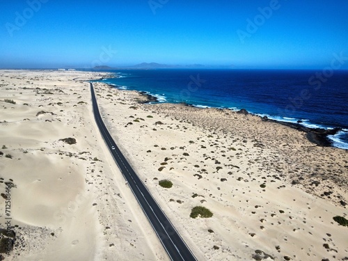 Road in the sand dunes, corralejo,  Fuerteventura 