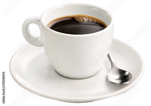 Fototapeta na wymiar xícara com café expresso quente acompanhado de colher isolado em fundo transparente