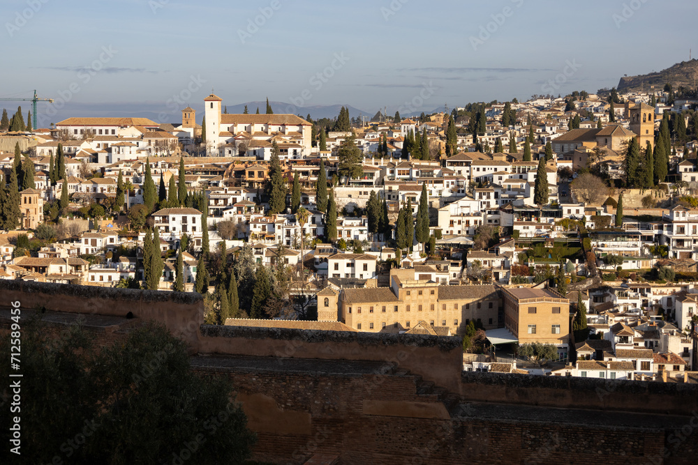 panorama of the Albayzin neighborhood seen from the Alhambra, Granada