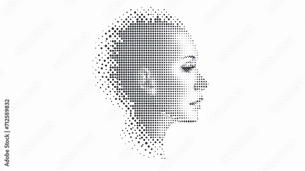 a black and white photo of a woman's face with dots in the shape of a woman's head. a black and white photo of a woman's face with dots in the shape of a woman's head.