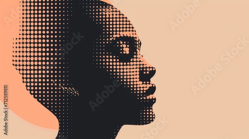 a silhouette of a woman's face with a halftone effect of halftone, halftone, halftone, halftone, halftone, halftone, halftone, halftone, halftone, halftone, halftone, halftone, halftone, halftone,.