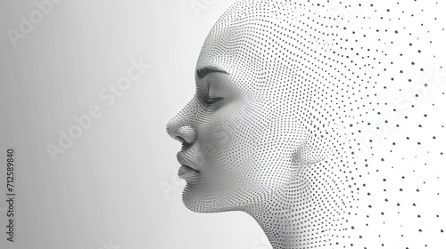  a woman's head is shown with dots all over the face and behind it is an image of a woman's head.