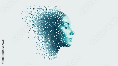  a woman's face with dots in the shape of a woman's head on a light blue background. © Shanti