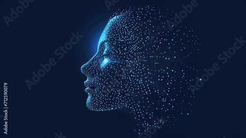  a woman's face is shown with dots in the shape of a human head and the image of a woman's head is shown in blue. photo