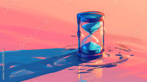 Blue Hourglass in Water with Time Symbol photo