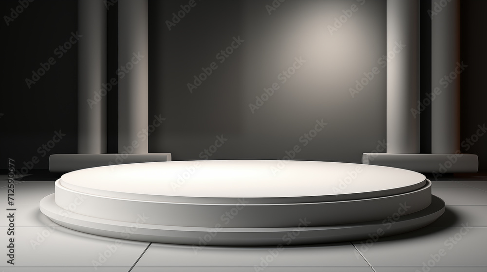 White round podium. White round podium.