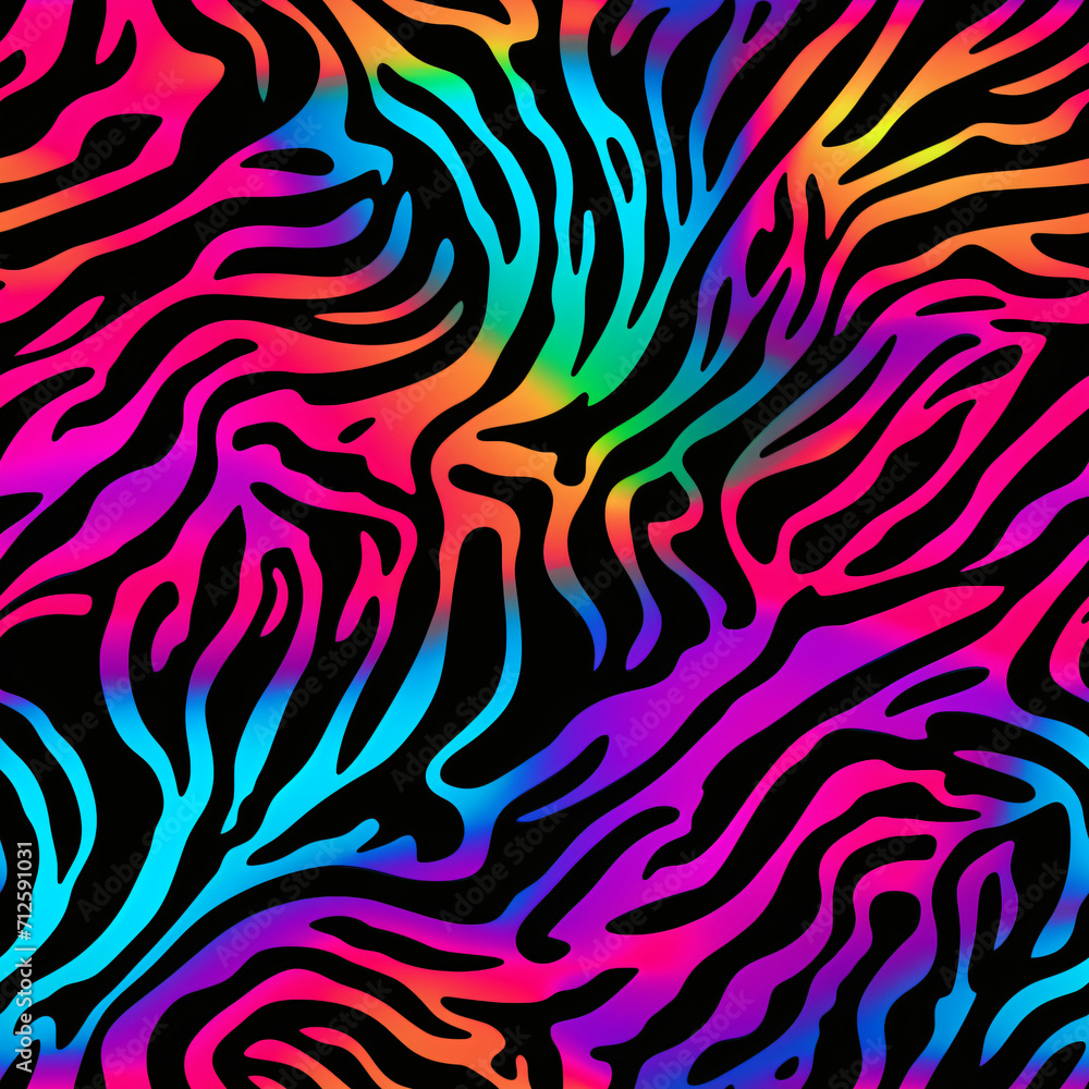 Tiger or zebra fur repeating texture.Jungle animal skin stripes. Seamless bright neon colorful pattern for print paper, card, wallpaper, textile, fabric Tiger or zebra fur repeating texture.Jungle animal skin stripes. Seamless bright neon colorful pattern for print paper, card, wallpaper, textile, fabric