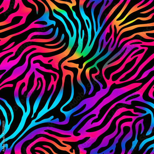 Tiger or zebra fur repeating texture.Jungle animal skin stripes. Seamless bright neon colorful pattern for print paper  card  wallpaper  textile  fabric
