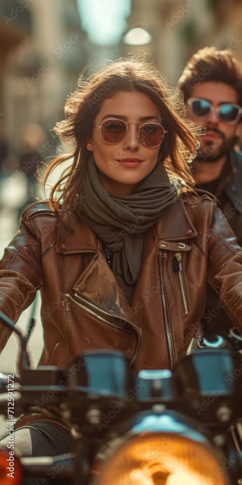 Fototapeta premium Frau fährt Motorrad