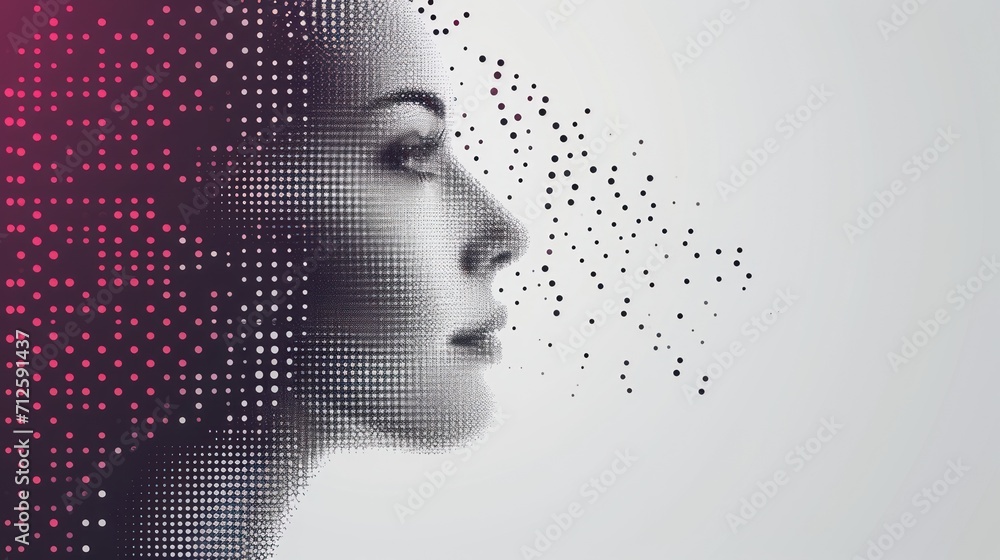 a woman's face with dots in the shape of a woman's head, on a white background. a woman's face with dots in the shape of a woman's head, on a white background.