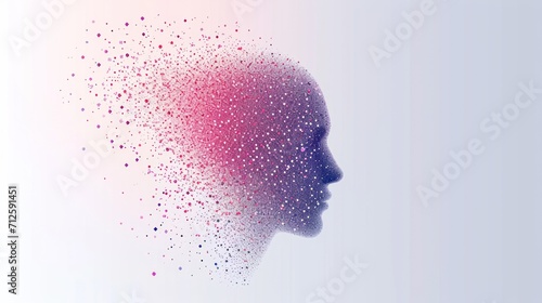  the silhouette of a woman's head with dots in the shape of a woman's head on a white background.