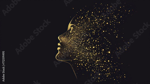  a close up of a person s face with a lot of gold flecks all over her face.