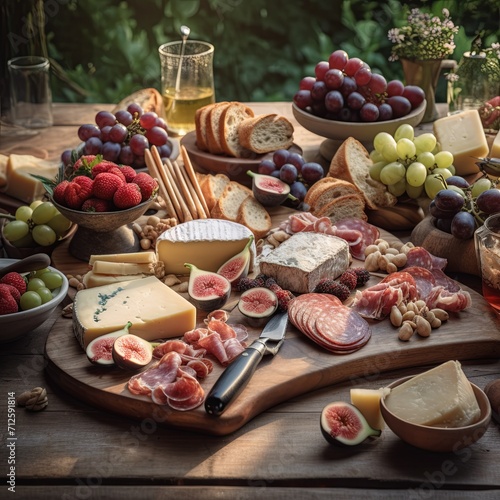 A wooden table topped with lots of different types of cheese