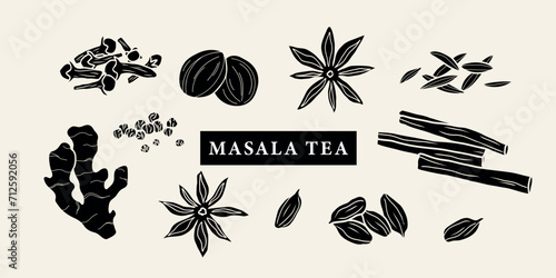 Flat vector masala tea spices drawing