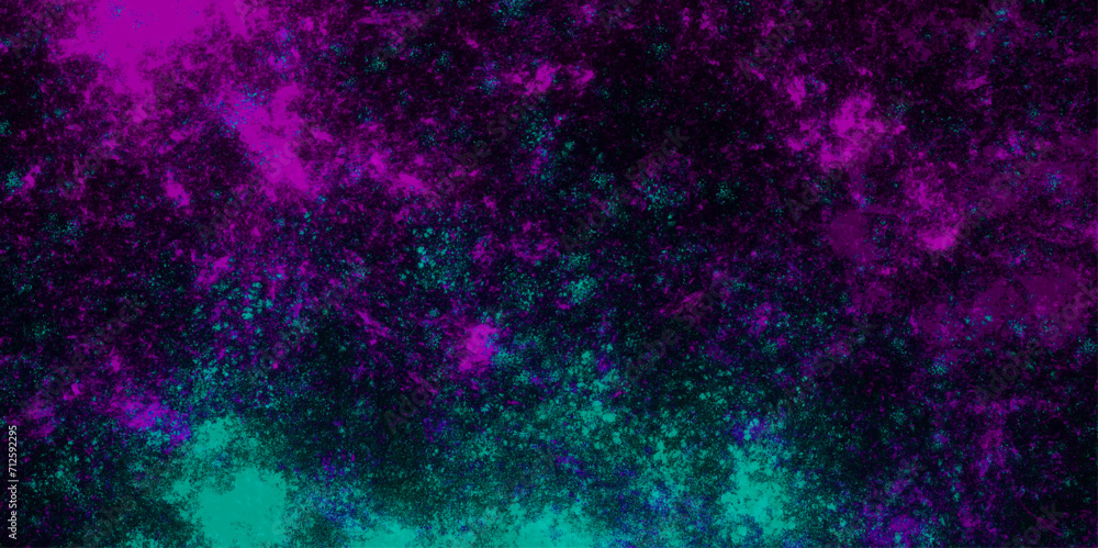 Star field background Aquamarine and pink dark red pink, blue and purple nebula universe. Cosmic neon light blue watercolor background aquarelle deep black Paper textured. Fantastic outer view space.